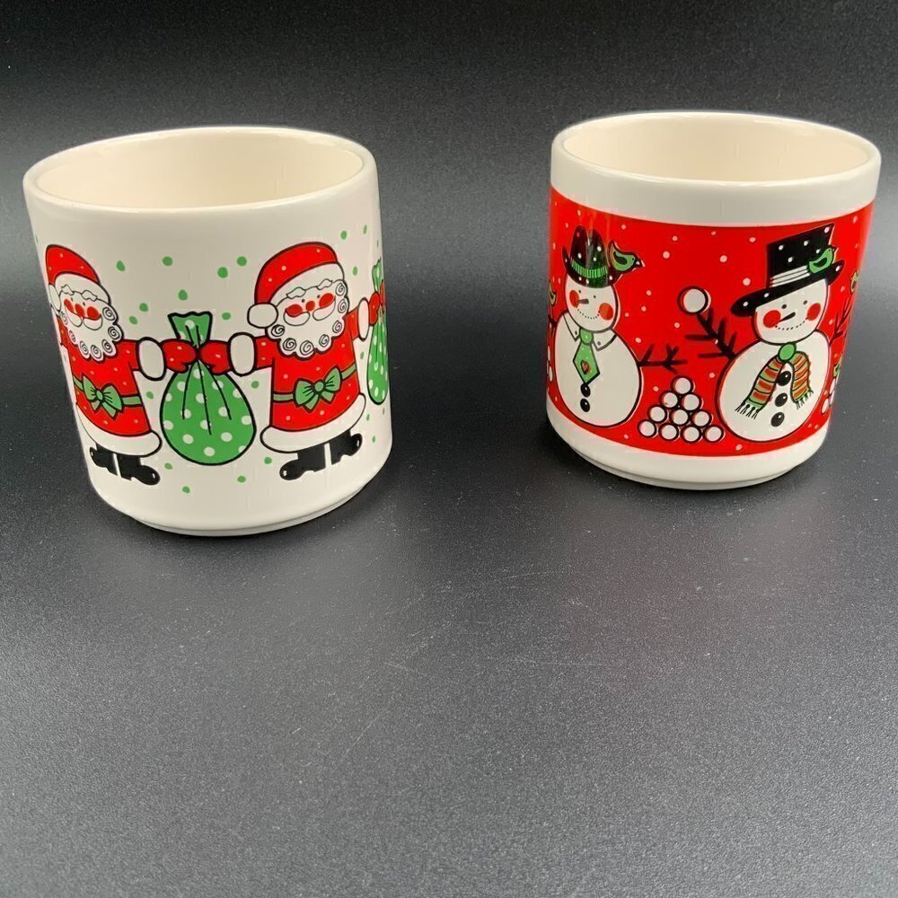 Pair of Holiday Christmas Mugs Made in Brazil Santa & Snowman